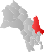 Mapa do condado de Buskerud com Ringerike em destaque.