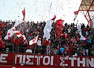 Nea Salamina Famagusta FC fans at Ammochostos Stadium in a game against Alki Larnaca FC in season 2011-12.