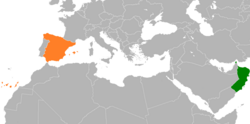 Карта с указанием месторасположения Омана и Испании