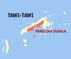 Mapa de Tawi-Tawi con Panglima Sugala resaltado