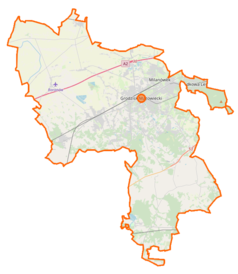 Mapa konturowa powiatu grodziskiego, po lewej znajduje się punkt z opisem „Międzyborów”