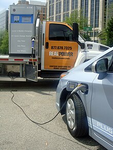Prius Plug-in Hybrid demonstration program vehicle recharging from a mobile fast charging unit in Washington, D.C. Prius Plug-in EDTA DC 04 2011 1829.jpg