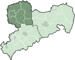 Map of Saxony highlighting the Regierungsbezirk of Leipzig