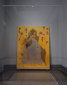 Black male feminist artist Chris Ofili's The Holy Virgin Mary perhaps subjugates the ethics of Black feminism while challenging cultural concepts regarding the imago Dei of Black women. Sensation Young British Artists from the Saatchi Collection at the Brooklyn Museum 17.jpg