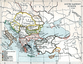 Politika mapo de mezepoka Sudorienta Eŭropo en la 1340s