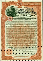 Bond of the St. Louis Southwestern Railway Company, issued 12. February 1891 St. Louis Southwestern RW 1891.jpg