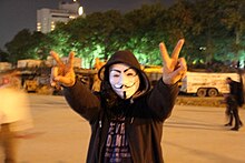 Protester wearing a Guy Fawkes mask Taksim Square Guy Fawkes mask, 4 June 2013.jpg