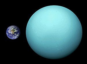 Comparison of the sizes of Uranus and Earth.
