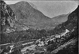 Vue d'Ussat-les-Bains depuis la rive gauche, en 1910.