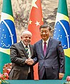 O Presidente da China, Xi Jinping e o Presidente Lula durante assinatura de acordos no Grande Salão do Povo, em 2023.