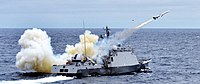 Firing the Haeseong anti-ship missile from a Yoon Youngha-class fast missile craft