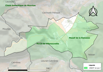 Carte des ZNIEFF de type 1 sur la commune.