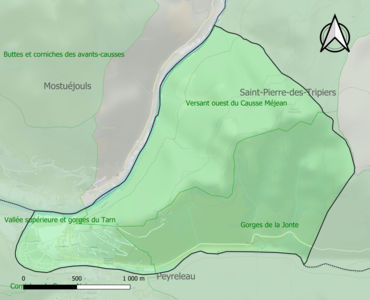 Carte des ZNIEFF de type 1 sur la commune.