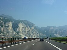 Autostrada A22 (part of the European route E45) A22 Autostrada - Brenner Pass from Verona to Bolzano (5994736833).jpg