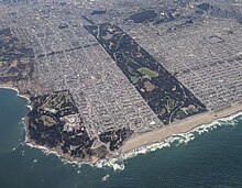 Golden Gate Park is the 3rd most-visited city park in the U.S., after Central Park and the National Mall. Aerial view of San Francisco, 30 Jun 2018 (cropped).jpg