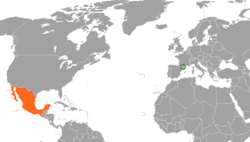 Карта с указанием местоположения Андорры и Мексики