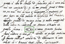 Detail of Galileo's drawing of Saturn in a letter to Belisario Vinta (1610) Anillos de Satruno - Galileo Galilei.png