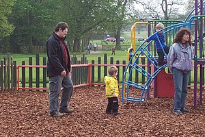 English: At play in Sutton Park. Parents and c...