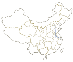 Схема линии, наложенная на карту КНР