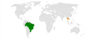 Mapa indicando localização do Brasil e da Tailândia.