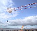 Kite festival at La Tremblade beach, Charente-Maritime (17), France. Festival de cerfs-volants sur la plage de la Tremblade en 2001.