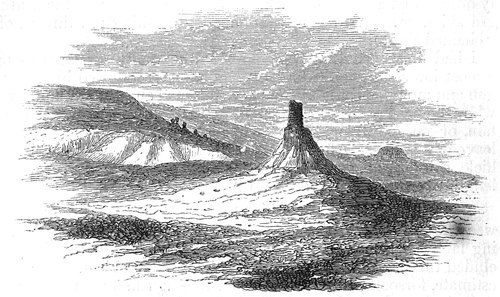 Drawing of the rock pinnacle with other ridges in the background