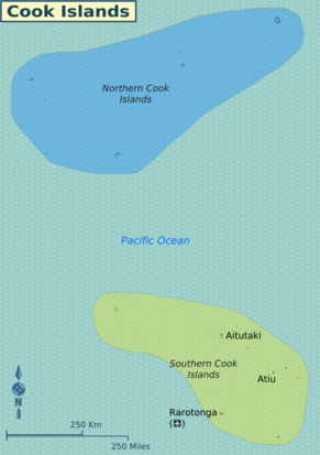 Mapa regionů Cookových ostrovů