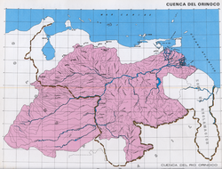 Kartta Orinocon sijainnista ja valuma-alueesta.