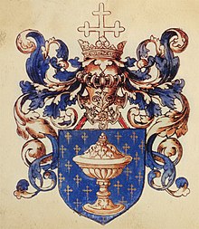 Arms of the Kingdom of Galicia, illustrated in L'armorial Le Blancq, Bibliotheque nationale de France, 1560 Escudo reino de galicia.jpg