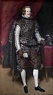 Diego Velázquez: Philipp IV. in Braun und Silber, ca. 1632. Auch die Hoftracht der Herren ist ungewöhnlich starr, in dunklen Farben, mit einem kleinen strengen Golilla-Kragen, und schlichten schwarzen Schuhen.