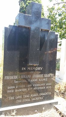 Gravestone inscribed with "In memory of Frederick Roland Shaw…"