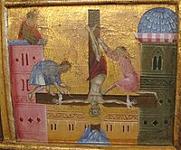 Гвідо да Грациано. «Розп'яття апостола Петра униз головою», до 1302 р., Національна пінакотека, Сієна