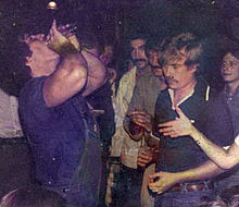 Steven Petrosino drinking 1 litre of beer in 1.3 seconds in June 1977. Petrosino set record times for 250 ml, 500 ml and 1.5 litres as well, but Guinness accepted only the record for one litre. They later dropped all alcohol records from their compendium in 1991, then reinstated the records in 2008. Guinness Beer Record 1977.jpg