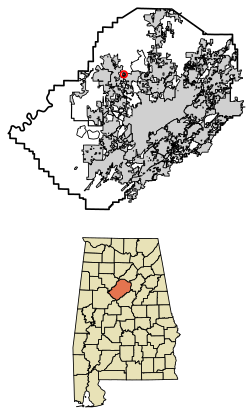 Location of Cardiff in Jefferson County, Alabama.