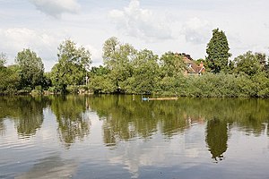 Looking across the lake from Station Road, Bis...