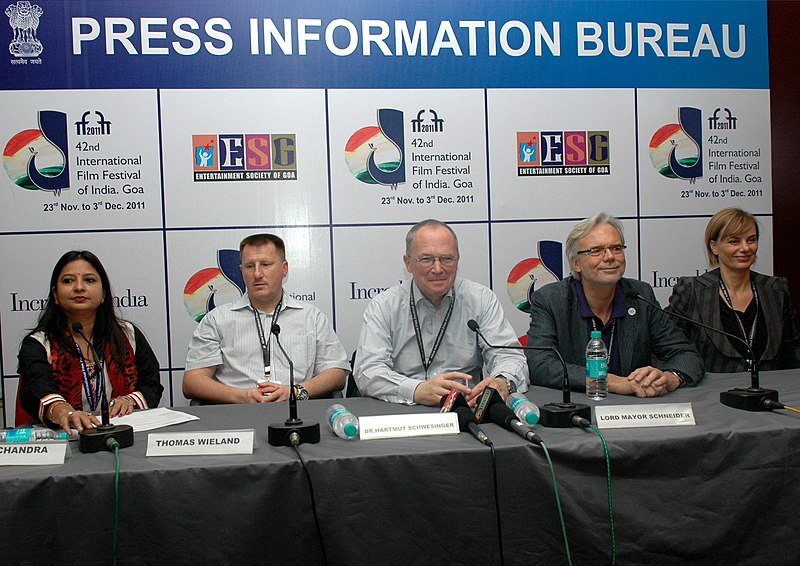 Lord Mayor Schneider addressing a press conference, at the 42nd International Film Festival of India (IFFI-2011), at Main Media Centre, in Panaji, Goa on November 25, 2011.jpg