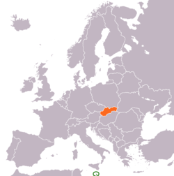 Map indicating locations of Malta and Slovakia