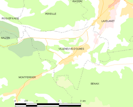 Mapa obce Villeneuve-d’Olmes