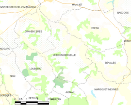 Mapa obce Avéron-Bergelle