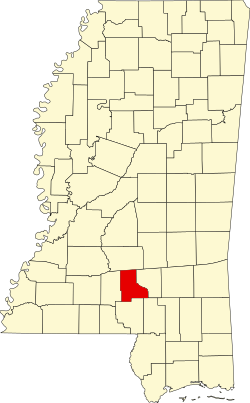 map of Mississippi highlighting Jefferson Davis County