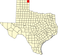 Map of Teksas highlighting Lipscomb County