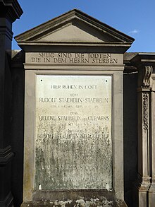 Johann Rudolf Stähelin-Stähelin (1814–1891), Rudolf Stähelin-Stockmeyer (1841–1900), Maria Margaretha Stäehelin (1870–1959) Übersetzerin, Schriftstellerin, Dichterin. Grab auf dem Wolfgottesacker, Basel