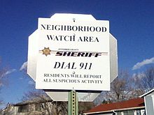 A neighbourhood watch sign in Jefferson County, Colorado NWAJeffcoSheriffSign.JPG