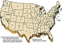 The locations across the U.S. where nuclear waste is stored Nuclear waste locations USA.jpg