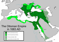 The Ottoman Empire in 1683, at the start of the Great Turkish War (1683–1699)