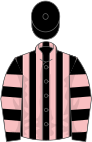 Black and pink stripes, hooped sleeves, black cap
