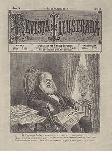 A satire by Angelo Agostini to Revista Illustrada mocking the lack of interest from Emperor Pedro II of Brazil in politics toward the end of his reign Pedro II angelo agostini.jpg