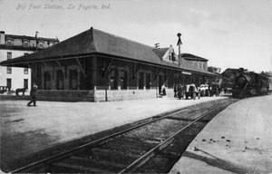 Print from copy negative of postcard ca. 1910. (Original in Tippecanoe County Historical Society.) View southeast, northwest side. - Big Four Depot, 10 South Second Street, HABS IND,79-LAFY,3-21.tif