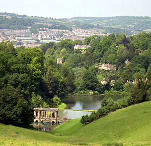 View from Prior Park over the bridge toward the city