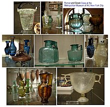 Various Roman glasswares on display at the Metropolitan Museum of Art RomanglassMET.jpg